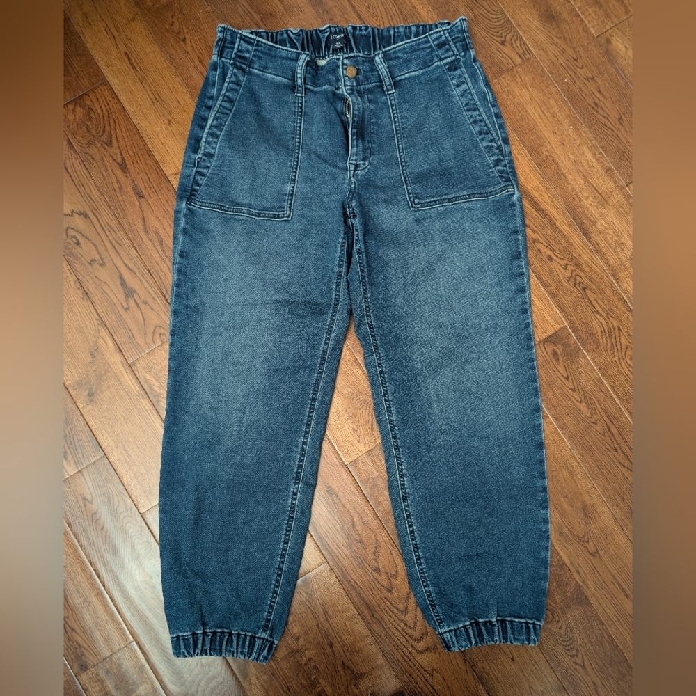 EUC J. Crew Utility Denim Jogger Pants Ladies Size 30 Elastic & Button Zip Waist - Picture 1 of 11